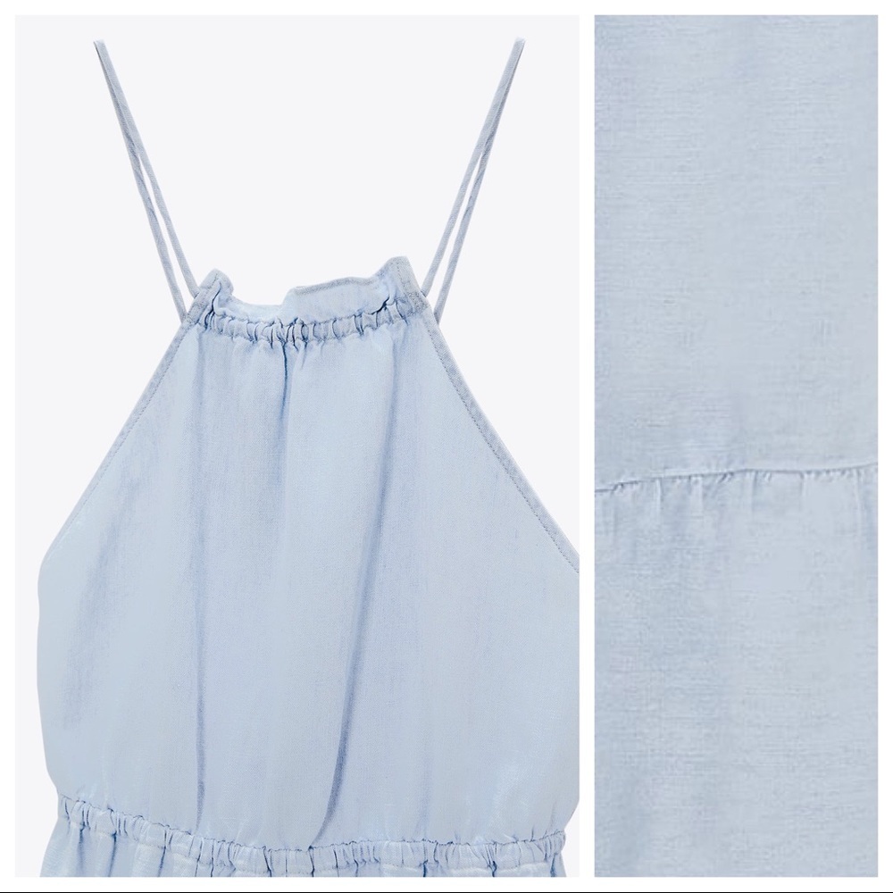 NWT. Zara Light Blue Linen Blend Midi Dress. Size L. - Picture 3 of 8